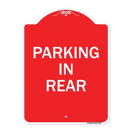 Signmission Designer Series Sign-Parking in Rear, Red & White Aluminum Sign, 18" x 24", RW-1824-23437 A-DES-RW-1824-23437
